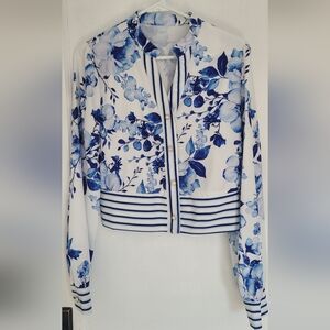 Women's Blue Floral Bomber Jacket